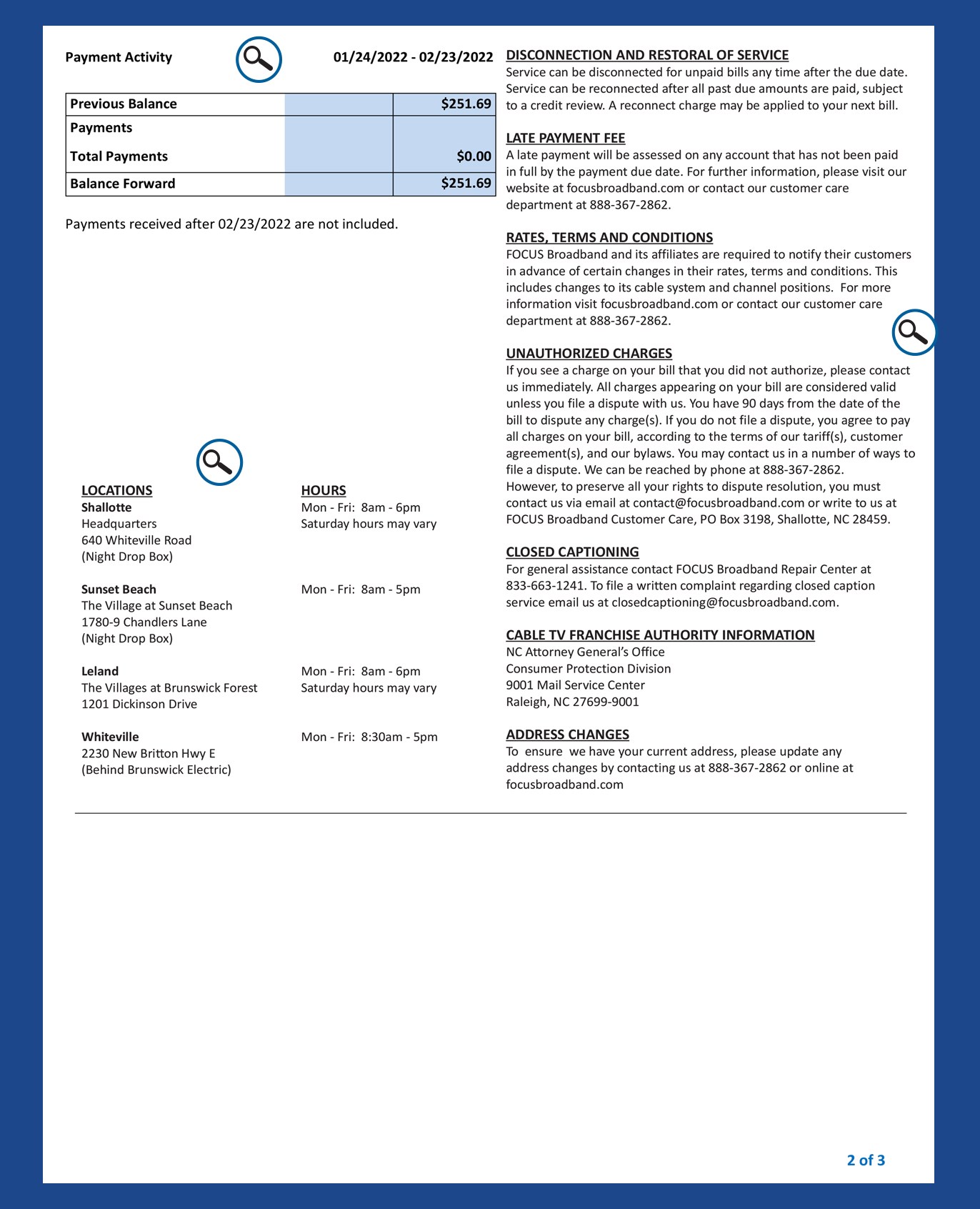 Understanding Your FOCUS Broadband Bill