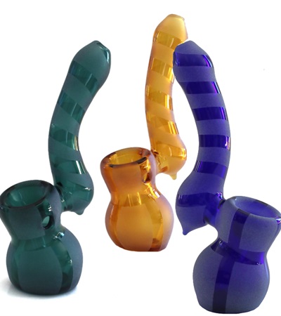 Mini-Glass Bubbler-Water Bong-Beaker-Striped Design-Thick Glass